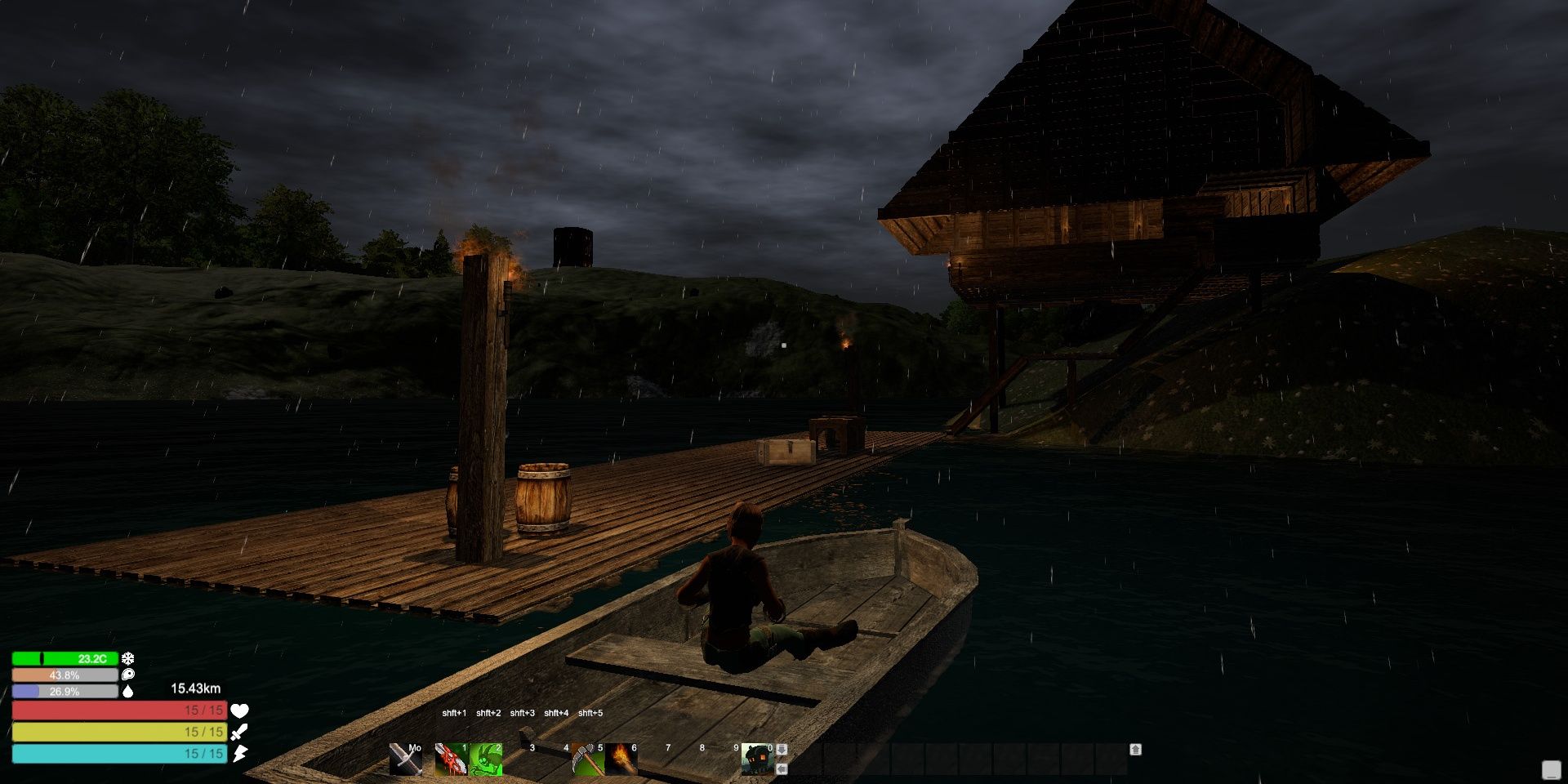 Sitting in a boat during the night in Solace Crafting