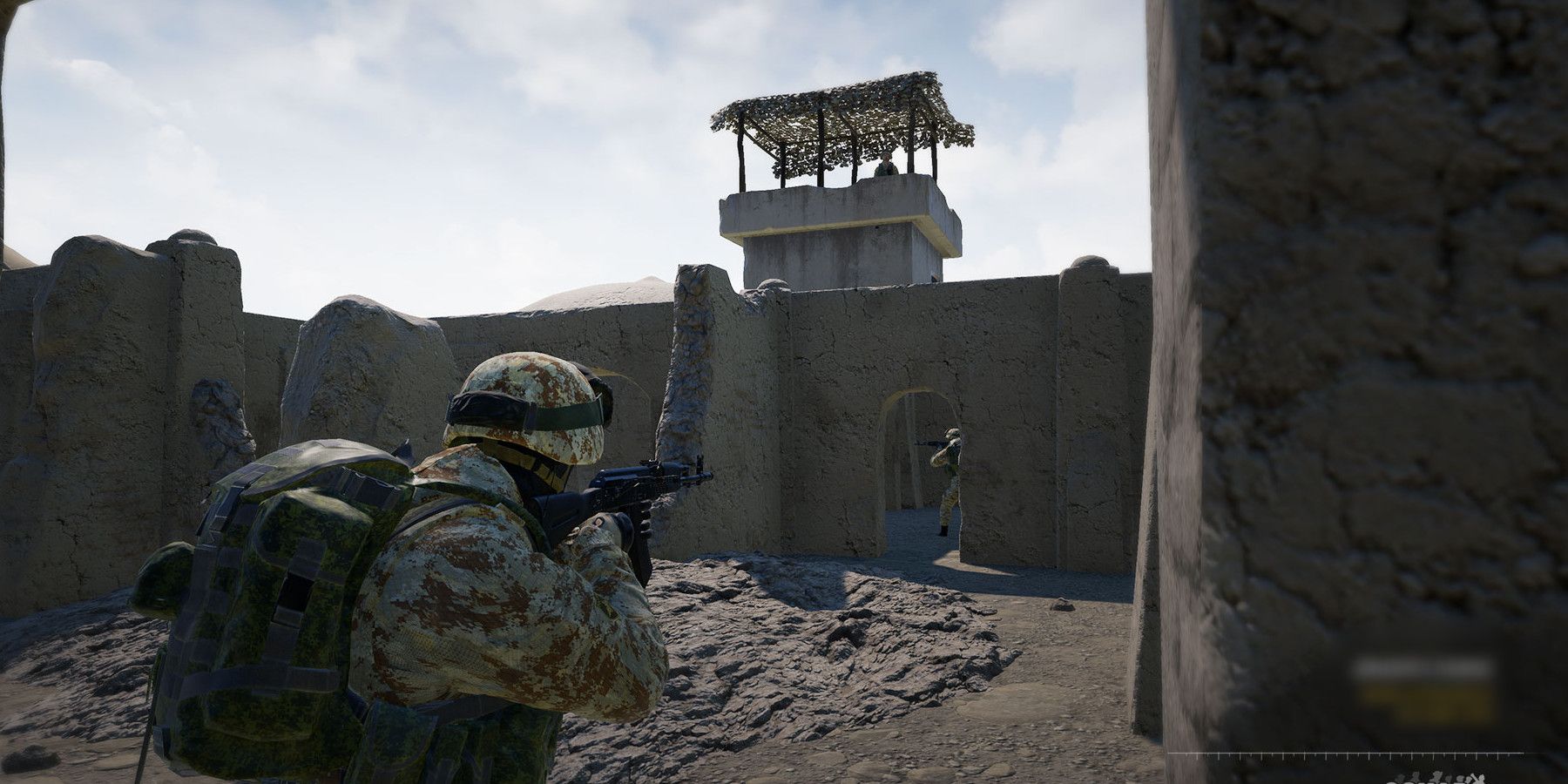 Player entering a building in Squad