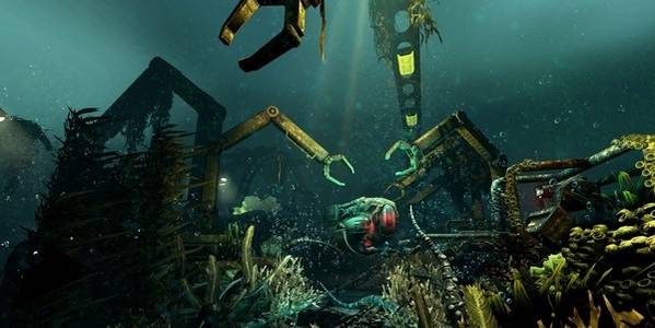 Underwater in Soma showing machinery taken over by the elements