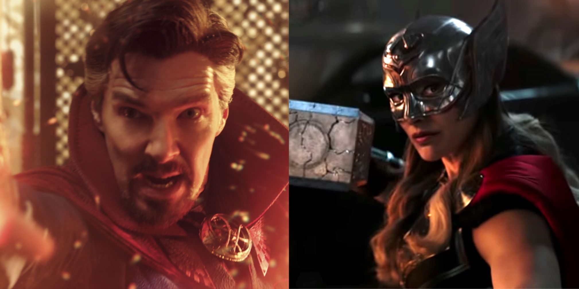 Split image of Benedict Cumberbatch in Doctor Strange 2 and Natalie Portman in Thor 4