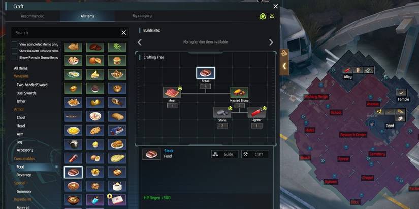 Steak crafting recipe in Eternal Return