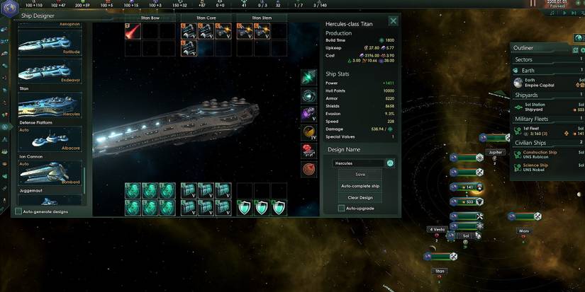 Stellaris Titan ship design and menu