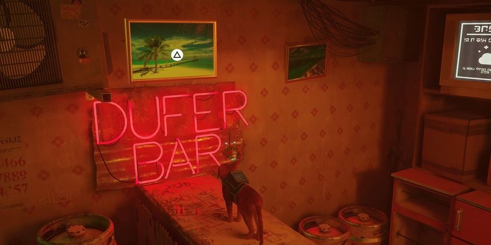 Dufer Bar Simpsons Reference in Stray 