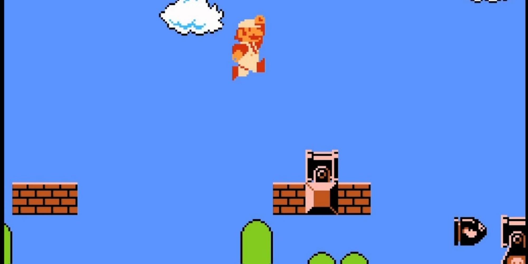 Mario jumping in Super Mario Bros. video game