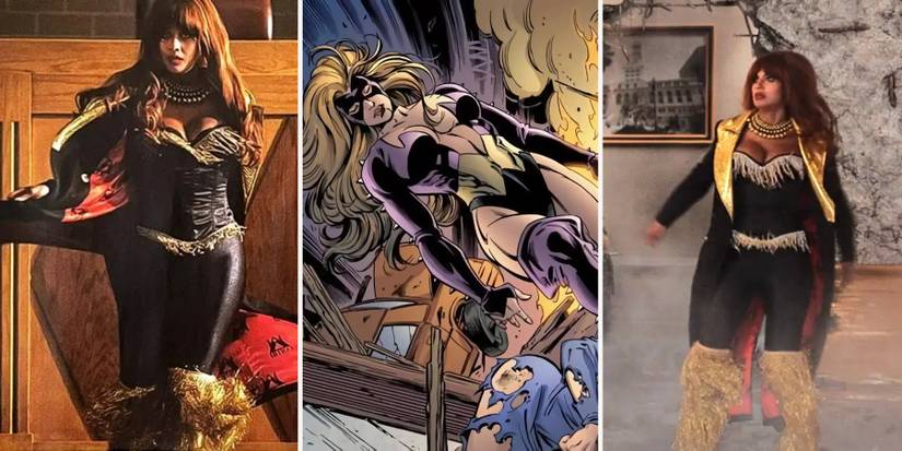 Jameela Jamil as MCU Titania and in comics split image