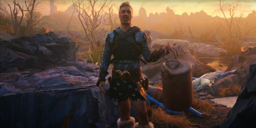Taika Waititi in Korg costume without CGI Thor: Love and Thunder BTS