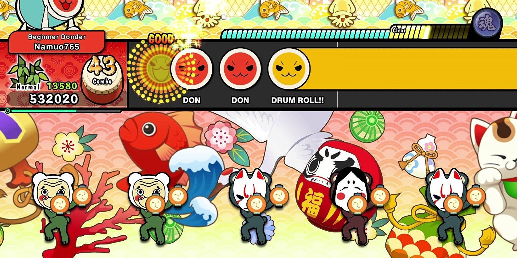 Taiko No Tatsujin Wii cats and fish drum roll beat