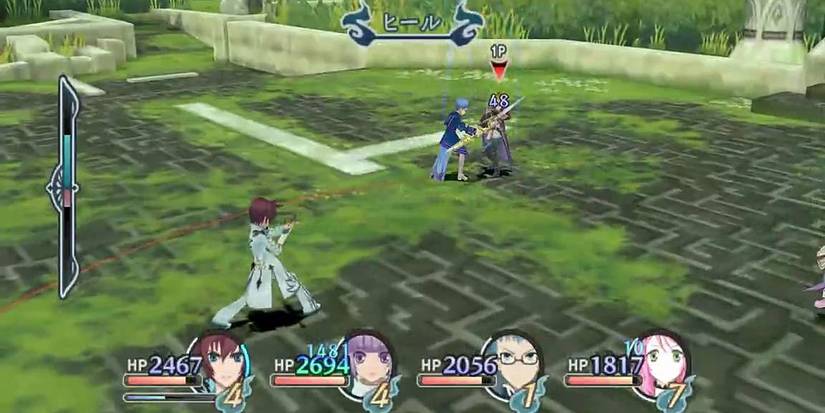 Heroes in stone pillar battlefield in Tales of Graces Wii