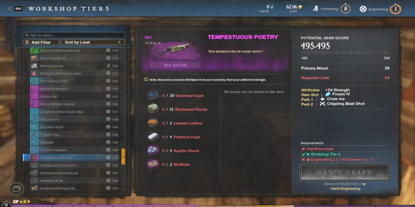 Tempestuous Poetry blunderbuss crafting recipe