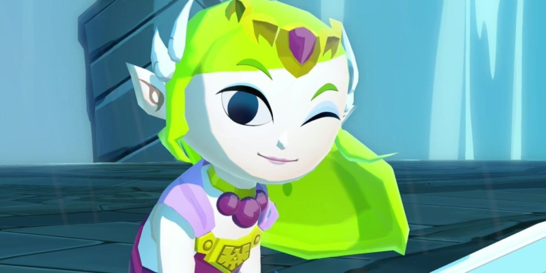 Tetra winking while dressed as Princess Zelda in The Legend of Zelda: Wind Waker