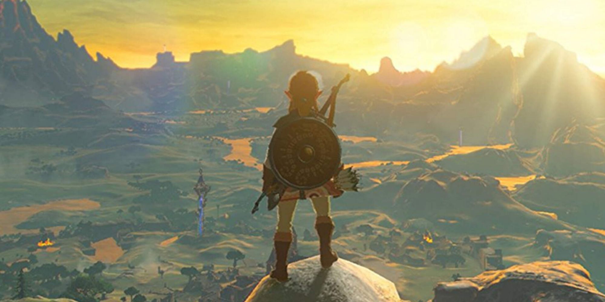 Zelda standing on top of a mountain in The Legend Of Zelda Breath Of The Wild