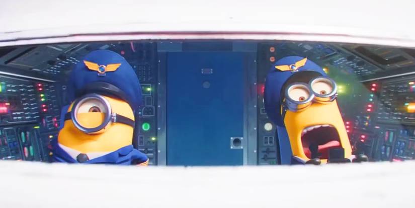 The Minions driving a plane in The Rise of Gru