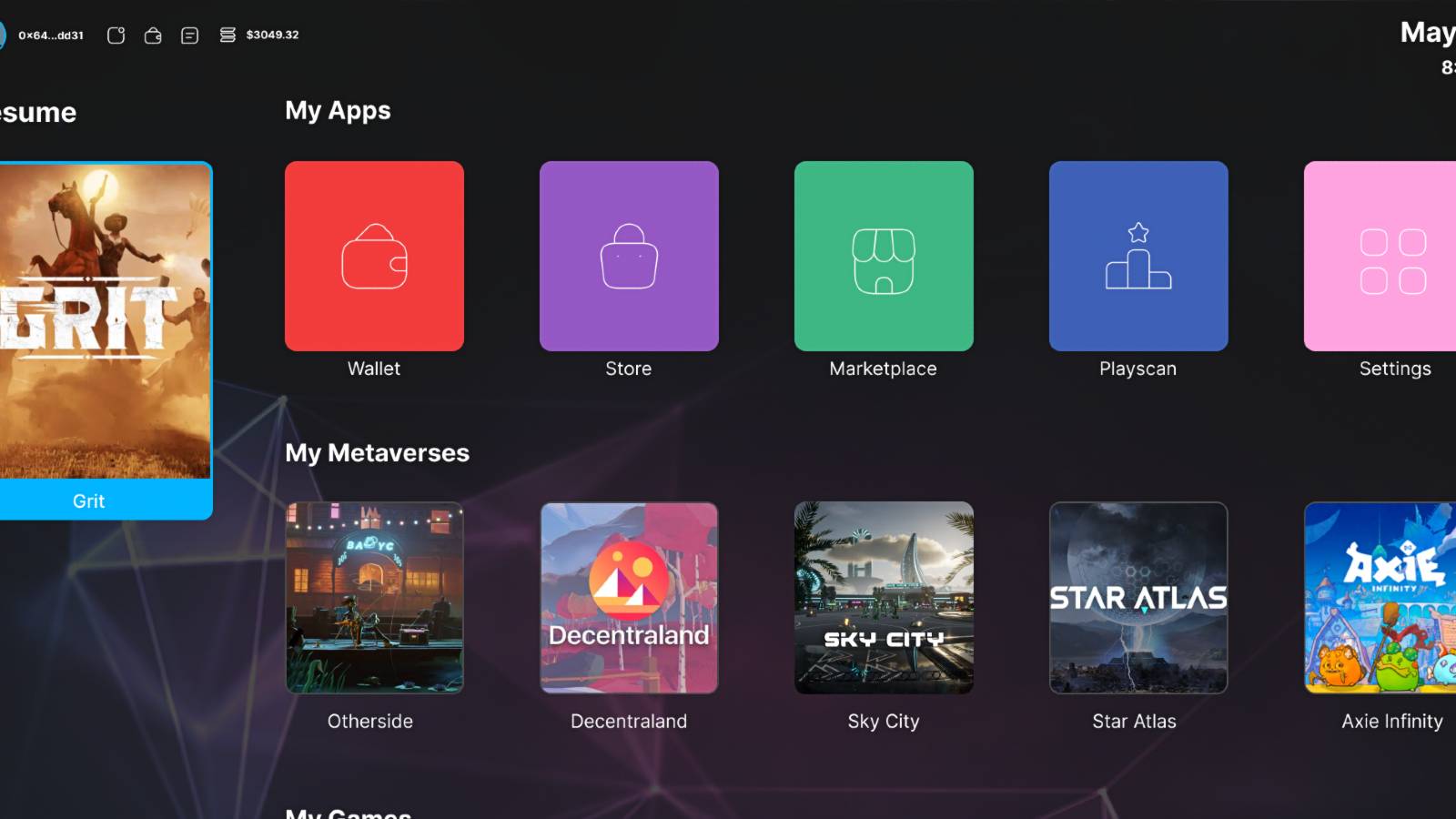 The NFT Console Polium One dashboard