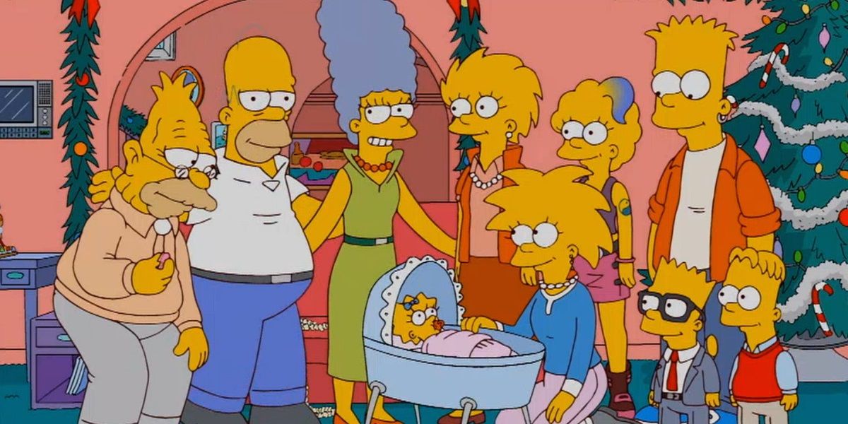 The Simpsons pose for a Christmas photo in 'Holidays of Future Passed'