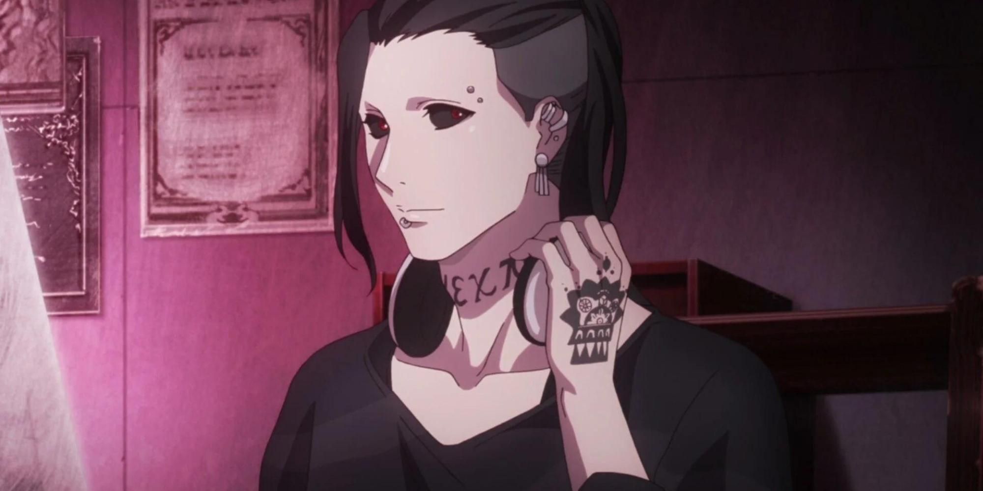 Uta with some of his tattoos visible in Tokyo Ghoul