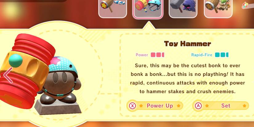 Toy Hammer upgrade for the Hammer ability in Kirby and the Forgotten Land