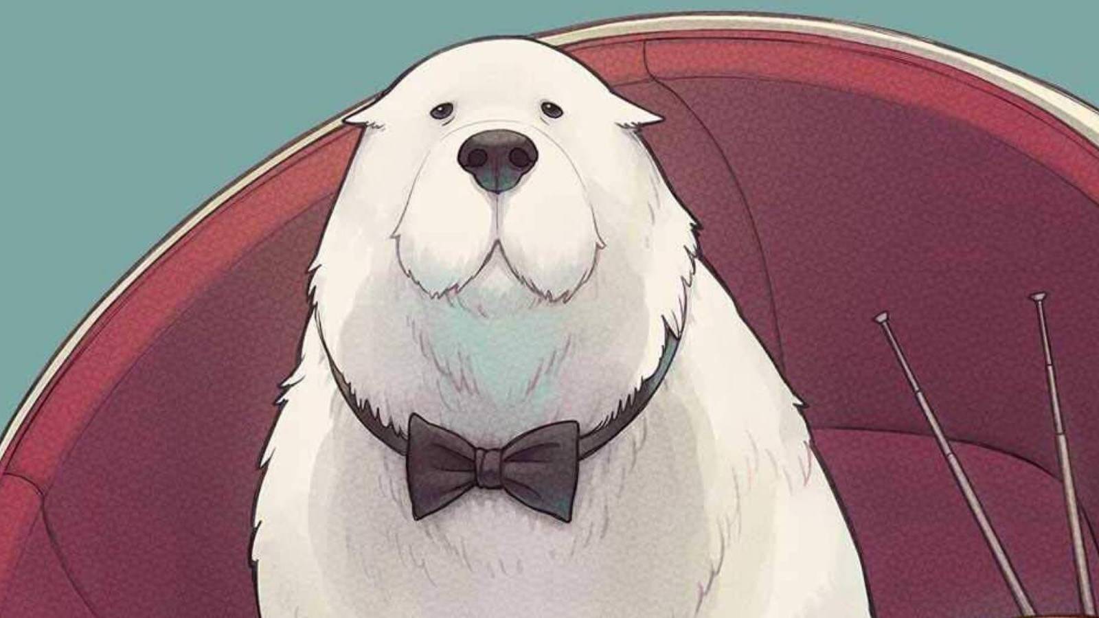 spy x family dog named bond blue background red retro chair