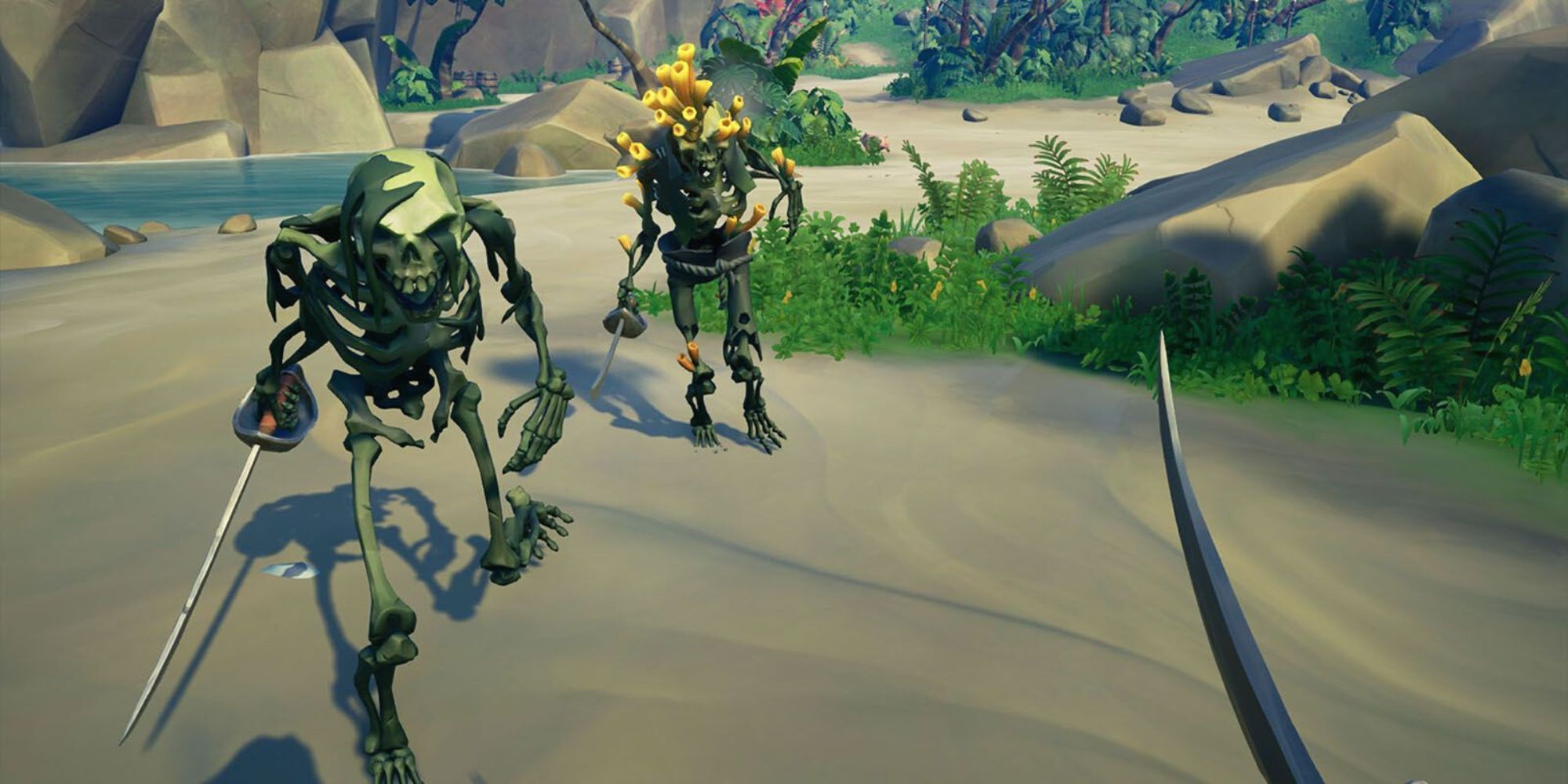 Two Skeletons Attacking In Sea Of Thieves