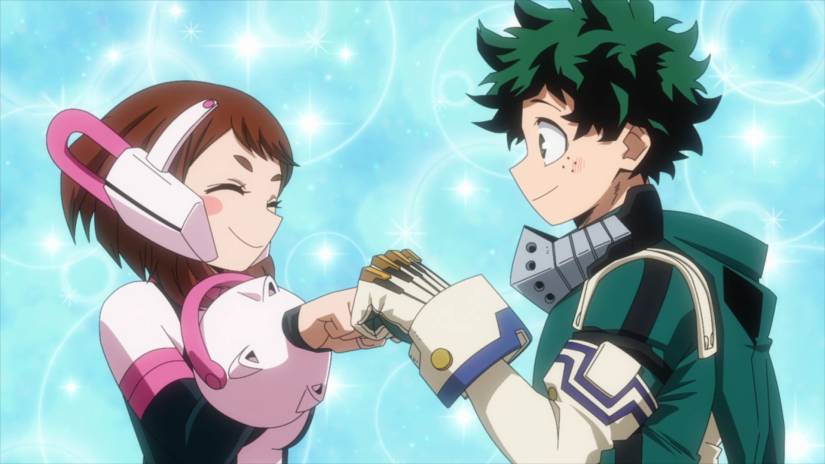 Uraraka and deku fist bump