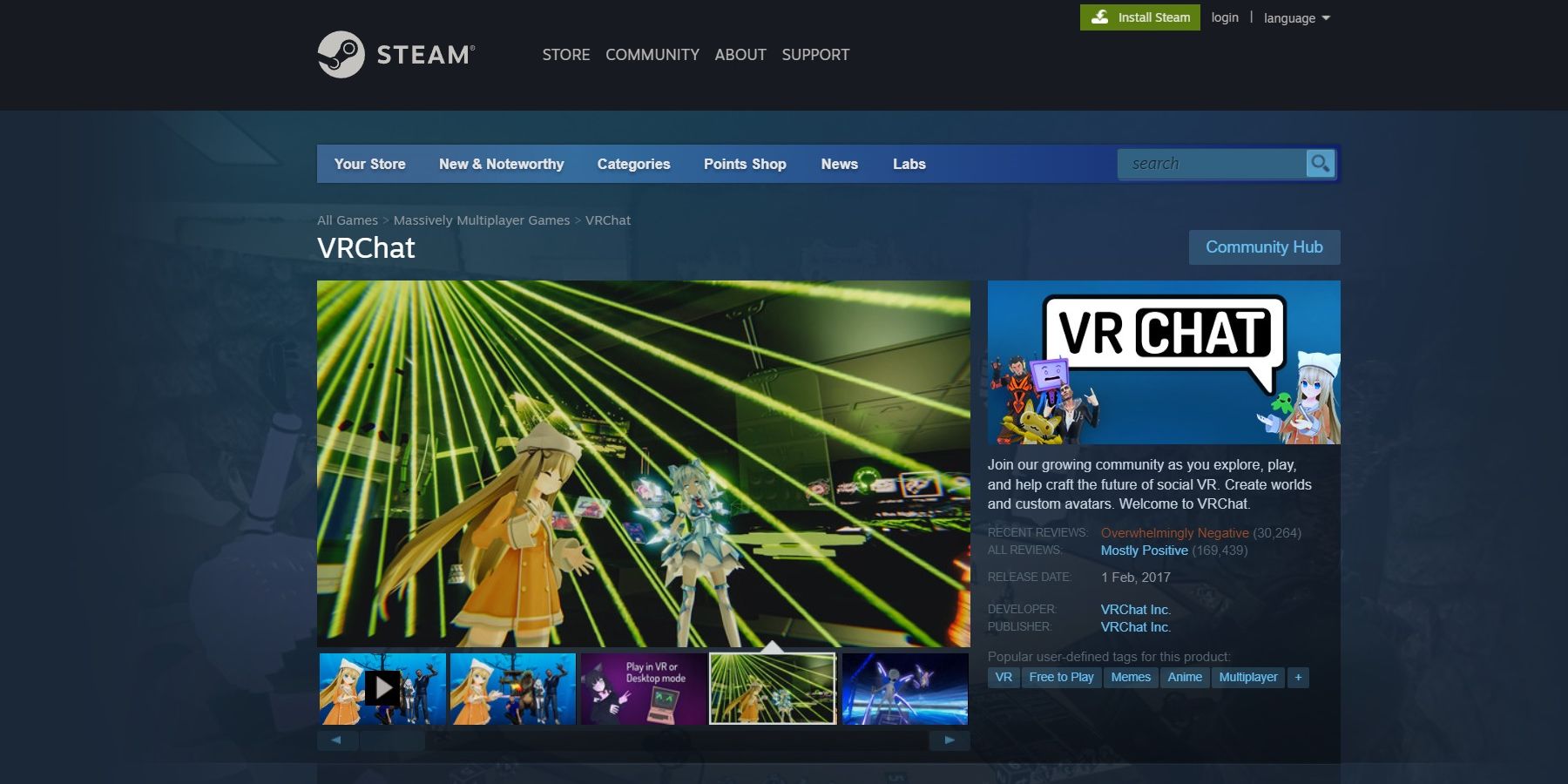 VRChat steam page review boming