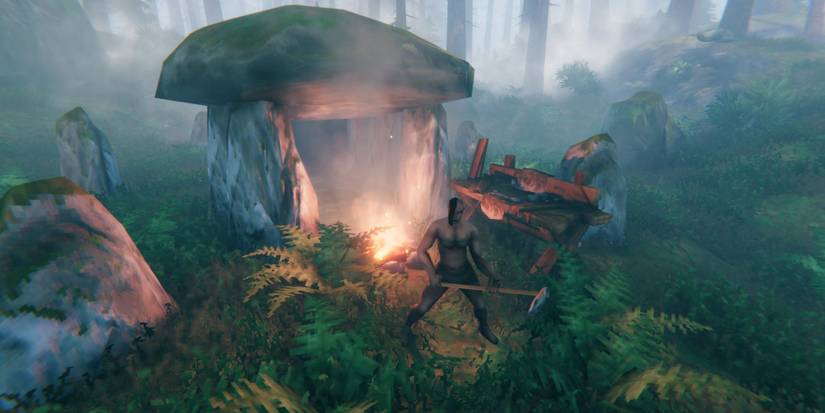 Valheim - Building A Campfire And Workbench Outside Of A Dungeon