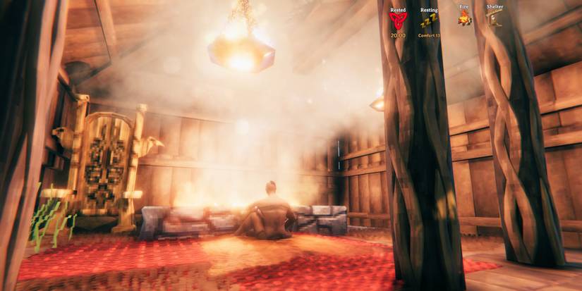 Valheim - Sitting Down In A High Comfort Area In A Home Base