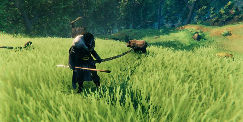 Valheim - Using The Abyssal Harpoon On A Boar