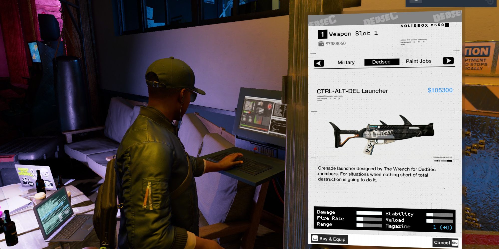 Watch Dogs 2 CTRL-ALT-DEL Launcher can take out a squad of vehicles with one shot