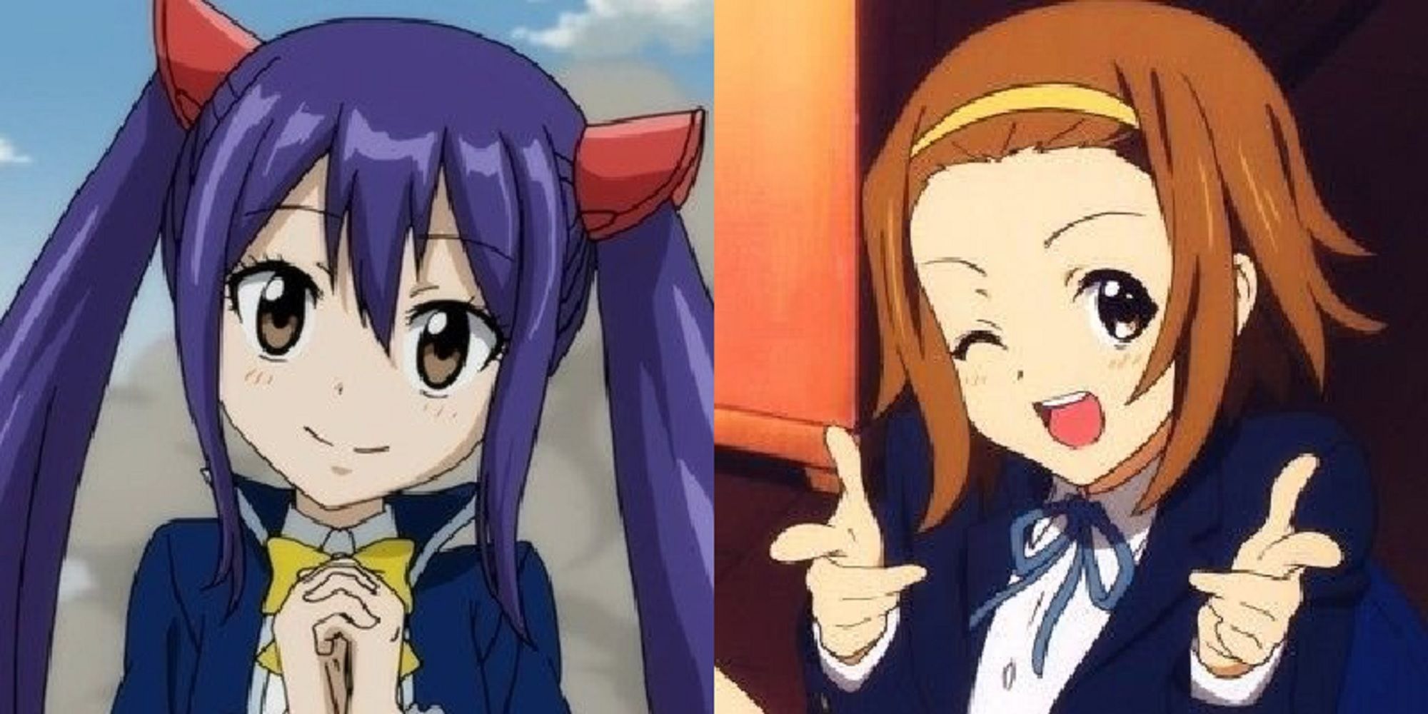 Split image of Wendy Marvell from Fairy Tail and Ritsu Tainaka from K-ON!