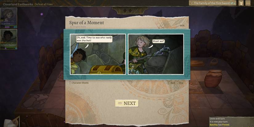 A scene from Wildermyth's Lucky opportunity