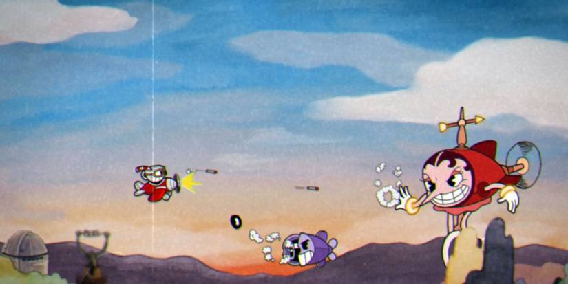 cuphead flying an aeroplane