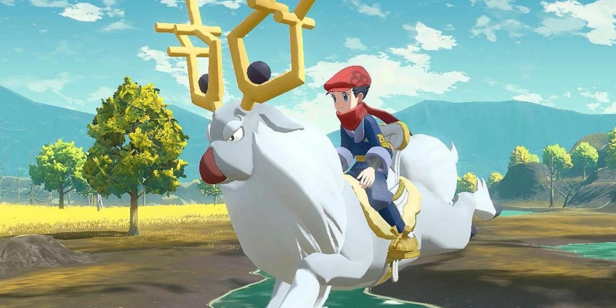 Rei riding a Pokemon in Pokemon legends arceus