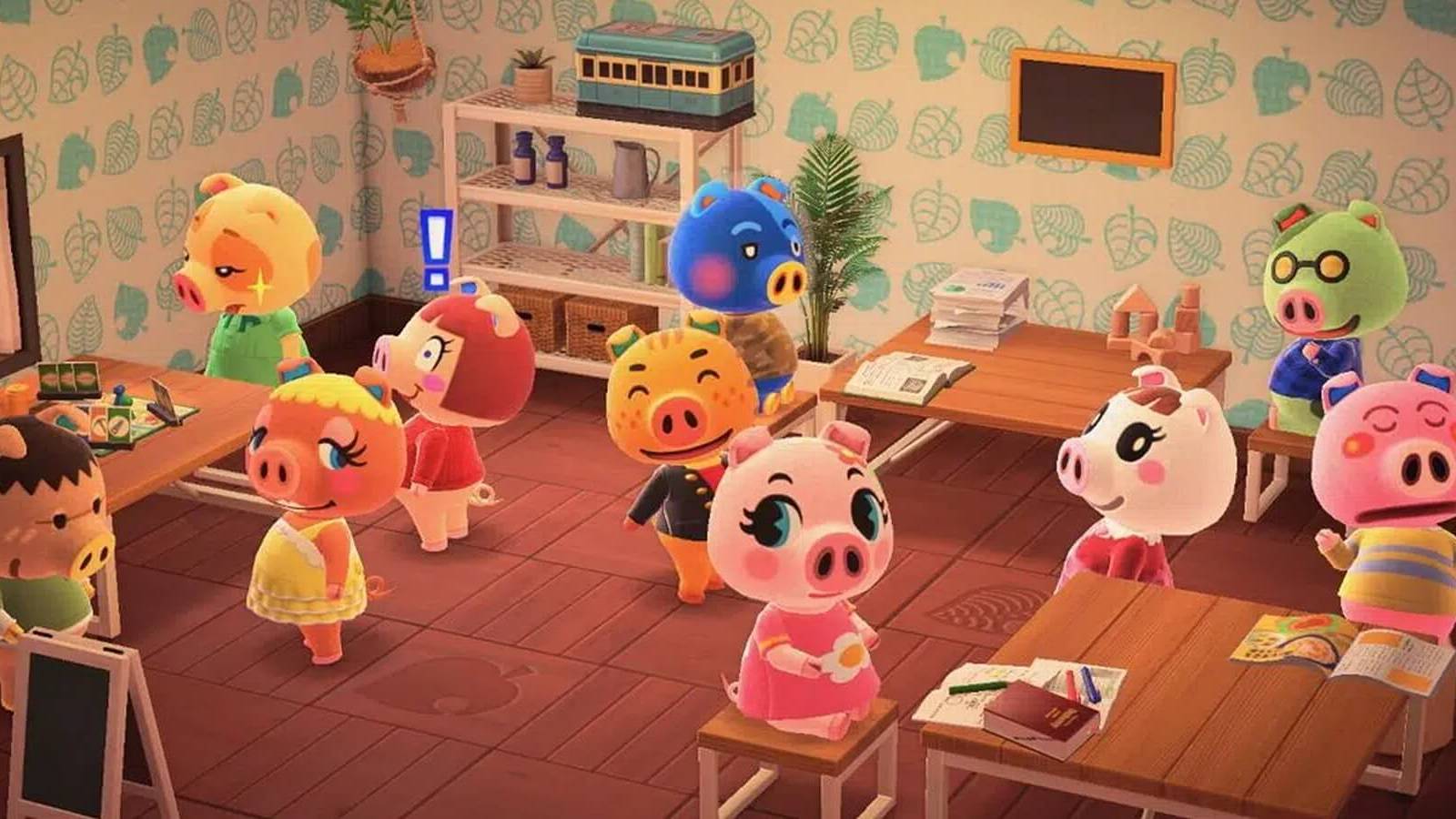 animal crossing new horizons pig villagers in room