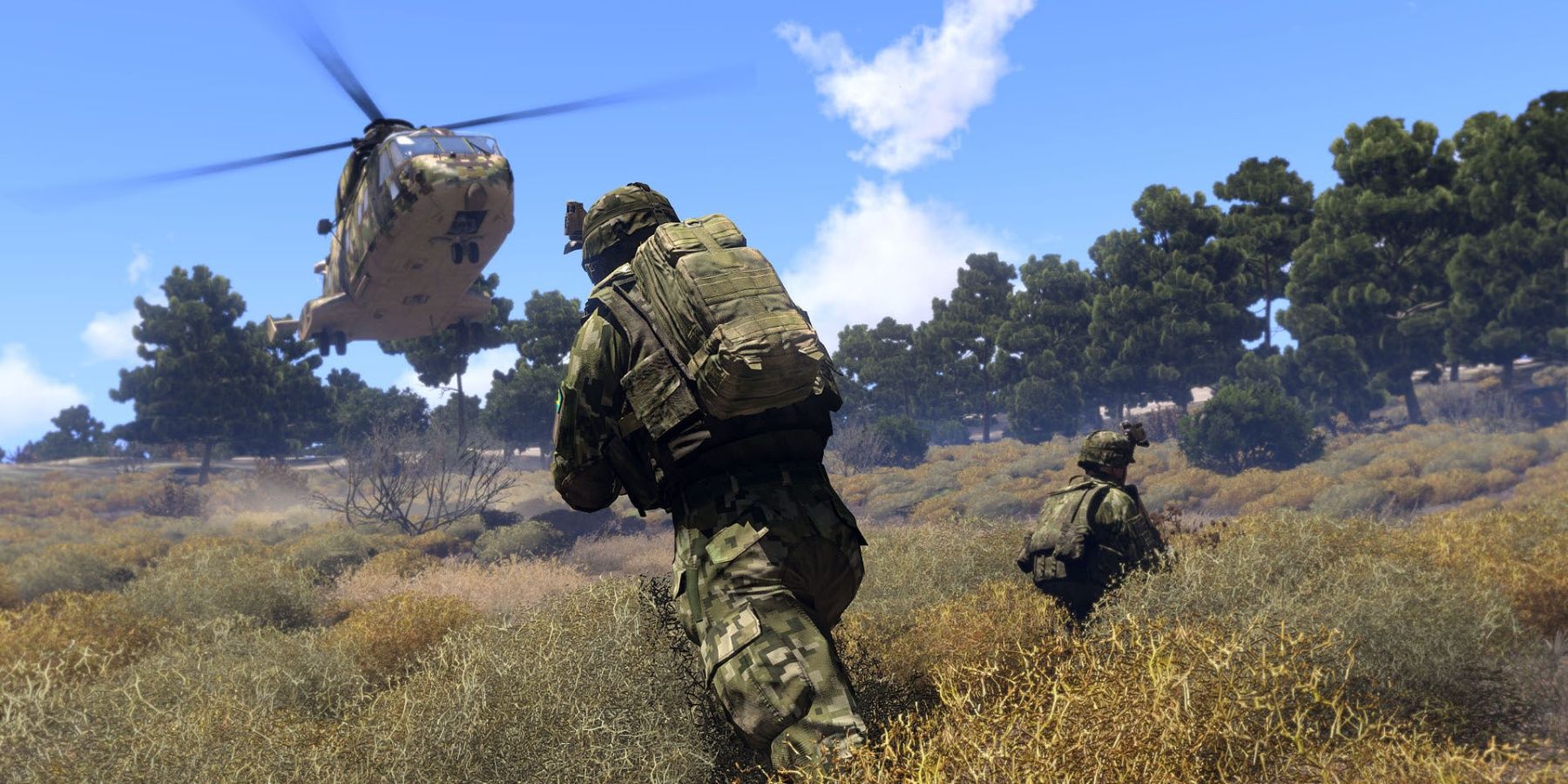 Arma 3 - Helicopter and Soldiers in a Field