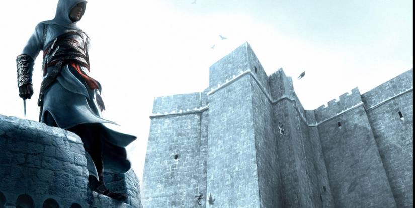 Altair stands outside the Masyaf fortress
