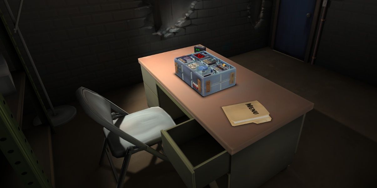 A wide shot of a bomb on a table in Keep Talking And Nobody Explodes