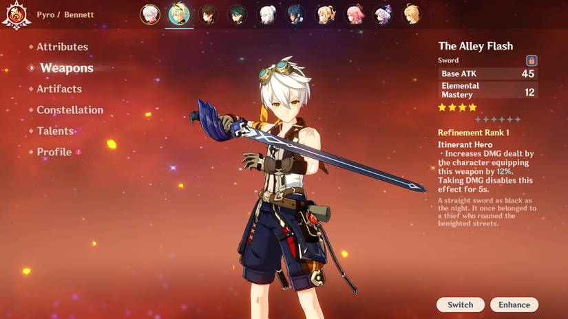 bennett holding the alley flash in genshin impact