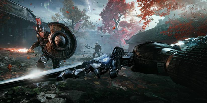 birght memory player defending against a sheilded enemy 