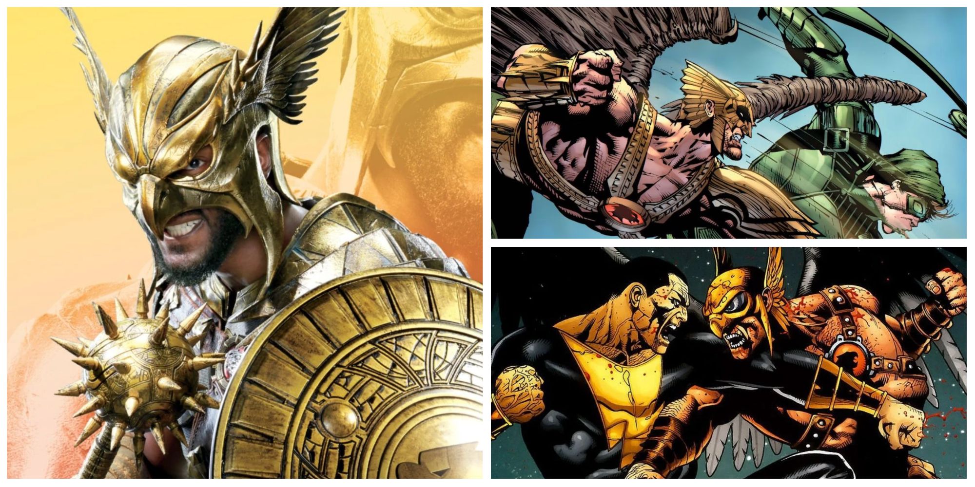 hawkman from comics and black adam in a collage