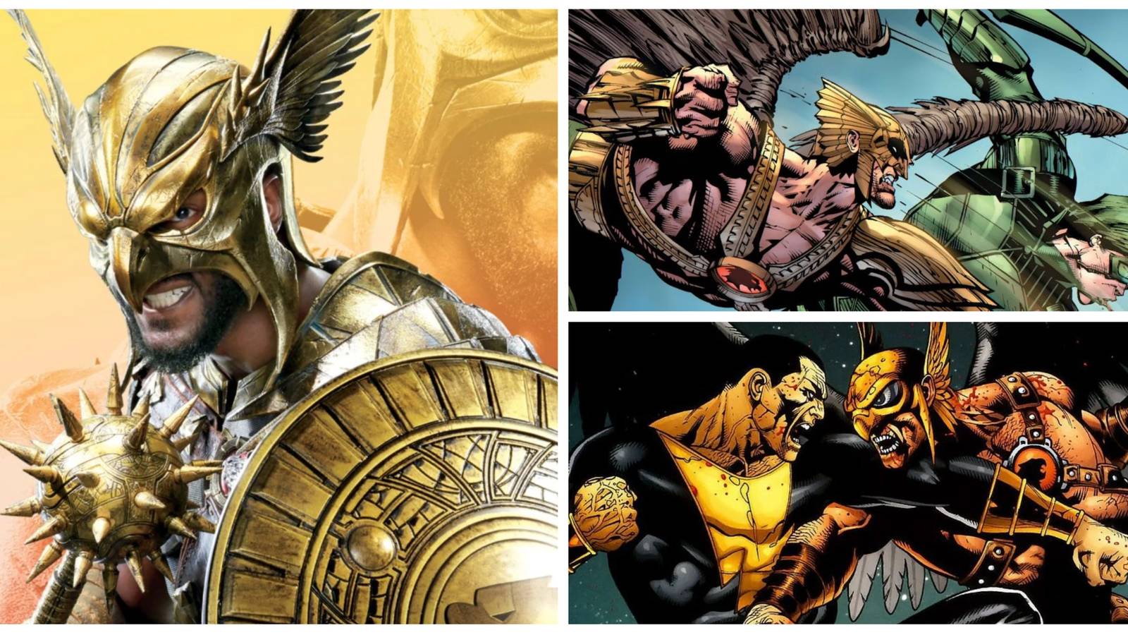 hawkman from comics and black adam in a collage