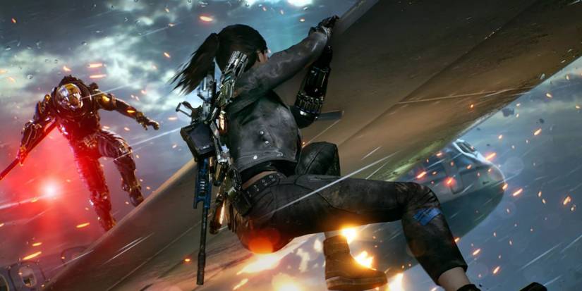 bright memory sheila hanging on to a plane wing with an enemie approaching her