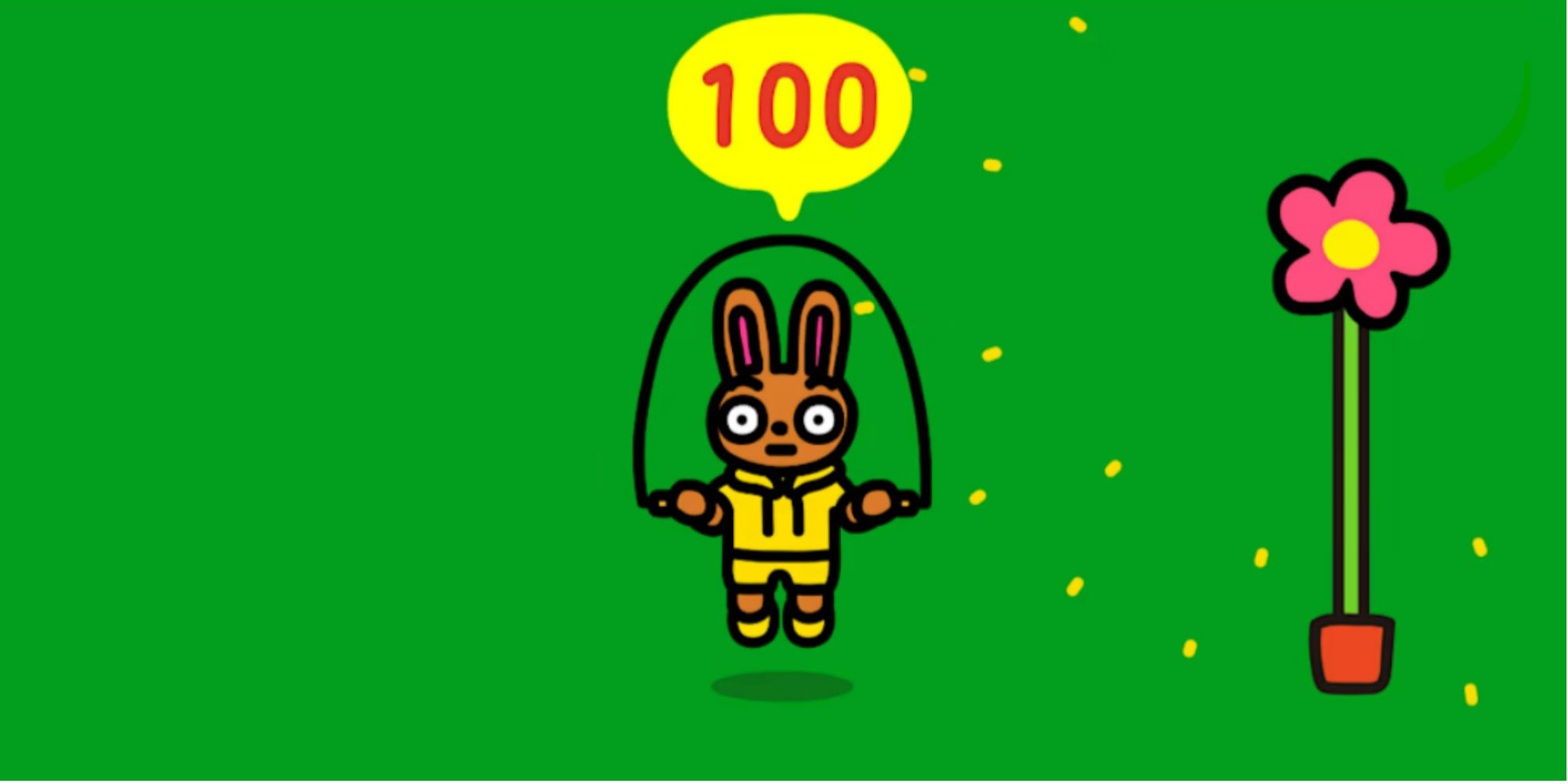 bunny doing a jump rope exercise next to a flower in jump rope challenge