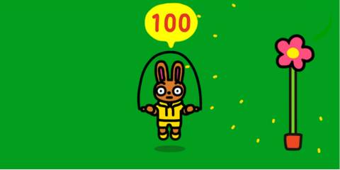 bunny doing a jump rope exercise next to a flower in jump rope challenge