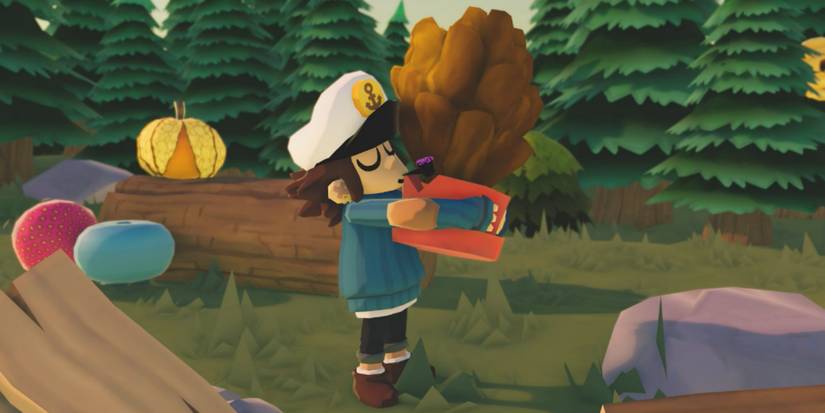 character holding his plant at campsite in time on frog island