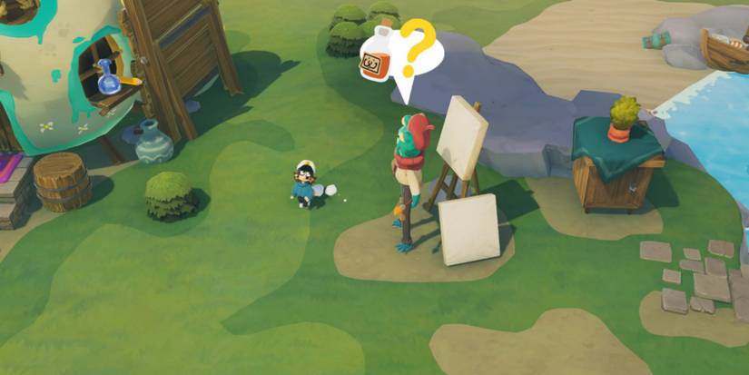 chatting to a frog resident in time on frog island