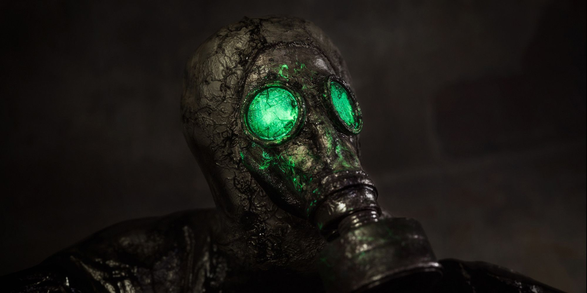 Super-close up image of a soldier possessed and mutated by Chernobylite