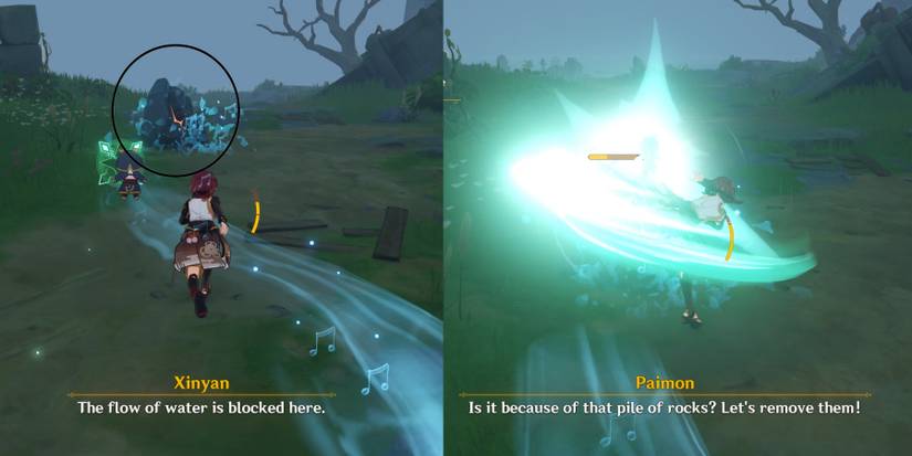 clearing obsticles for the water trail in genshin impact