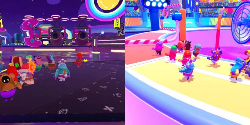 Groups Of Beans In The 'Big Shots' And 'The Swiveller' Levels In Fall Guys Ultimate Knockout