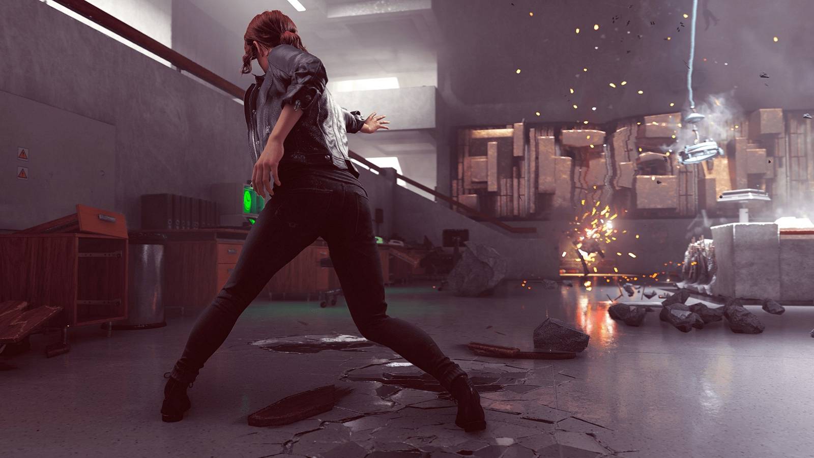 Image from Control showing Jesse Faden in action.