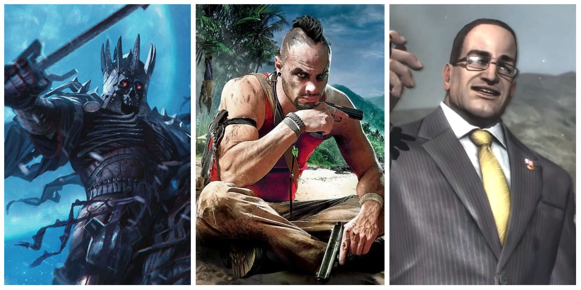 eredin, vaas and senator armstrong in a photo collage
